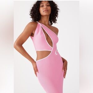 SAN SLOANE WOMENS NEOMIE DRESS PINK RIBBED CUTOUT ONE SHOULDER BODYCON XS